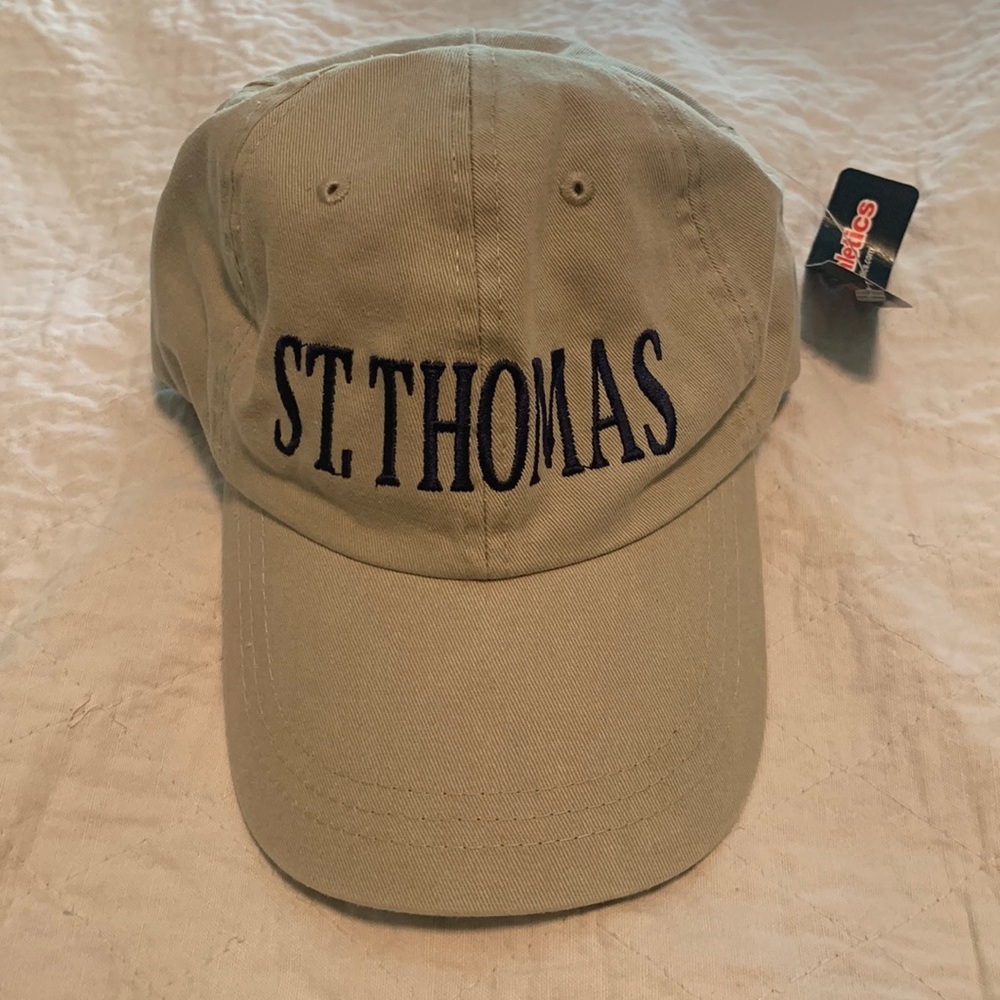 NWT baseball style cap from St Thomas. One size fits all. Khaki with navy.